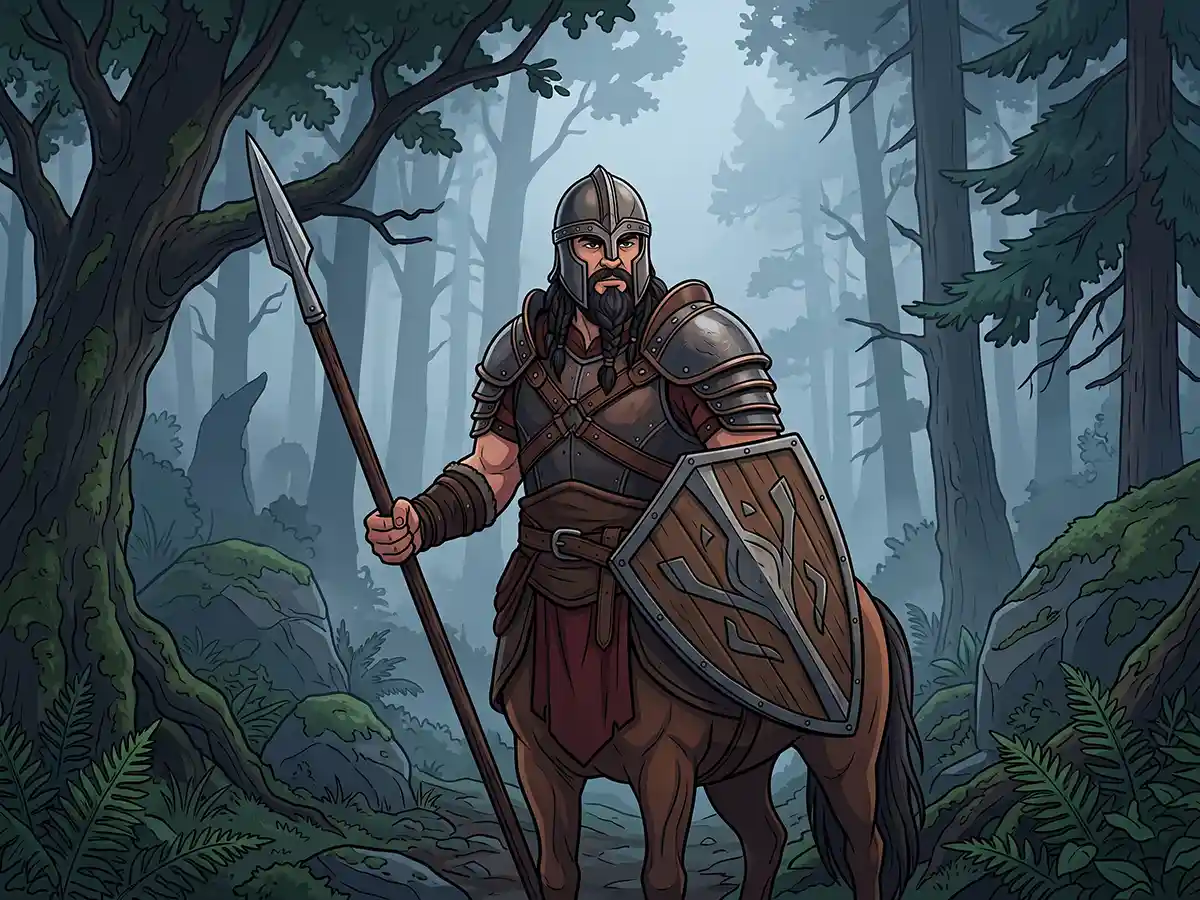 A majestic centaur archer standing in an ancient sylvan forest