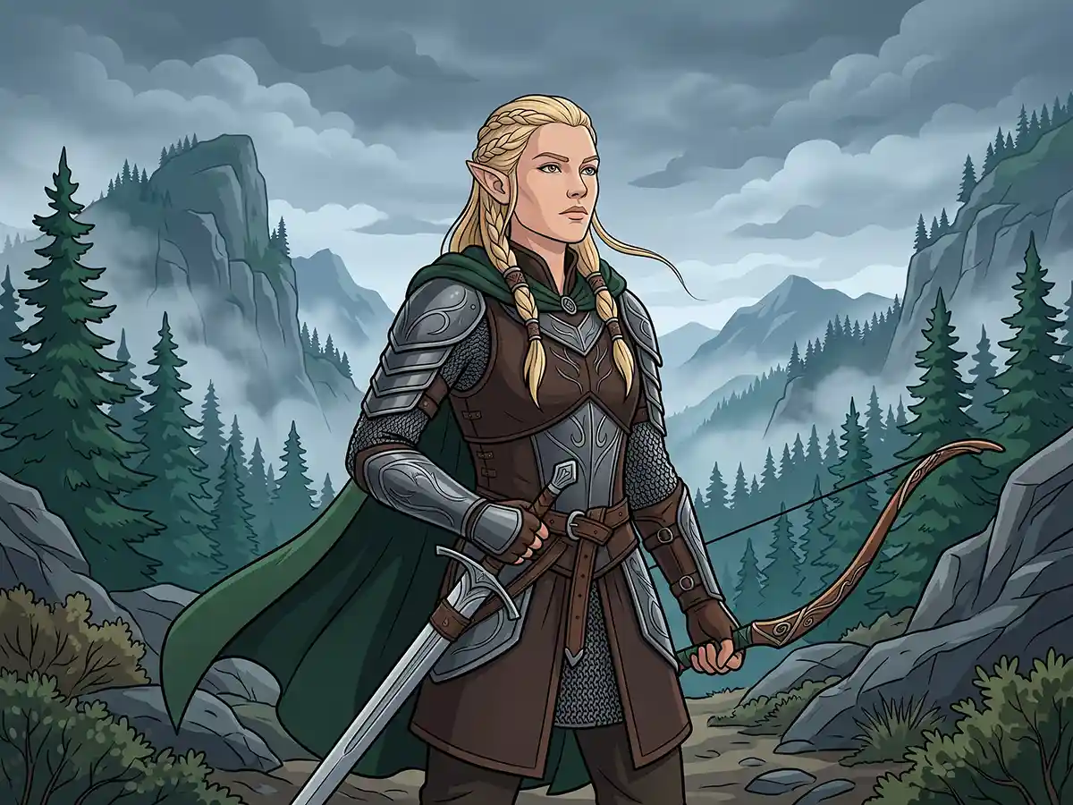 A regal high elf wizard casting arcane magic in a golden city