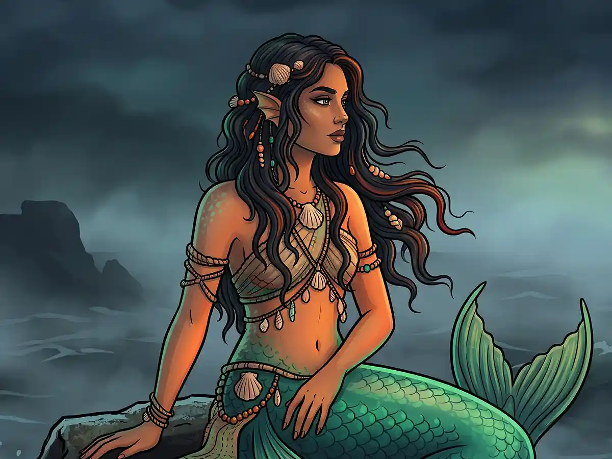 Fantasy mermaid and triton underwater worldbuilding character concept art
