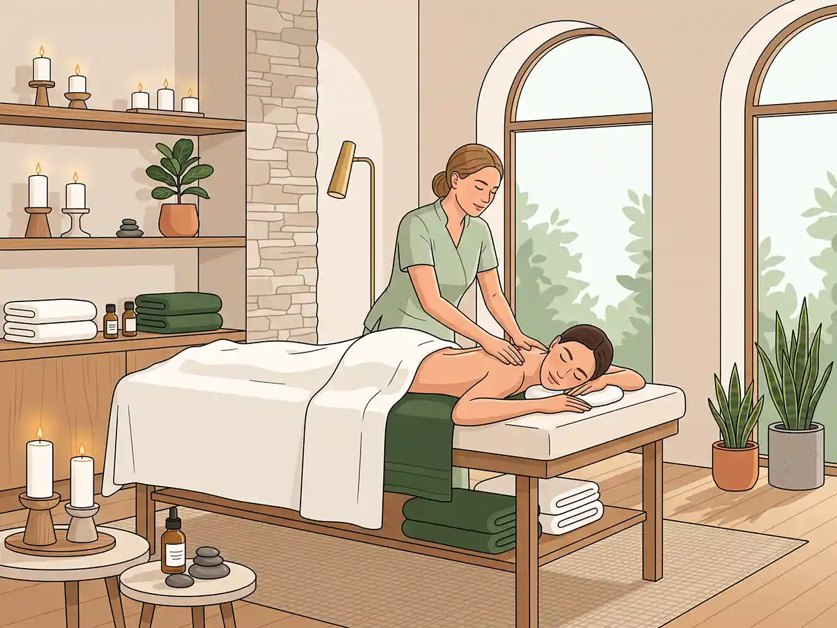 A serene and luxurious spa room ready for wellness treatments