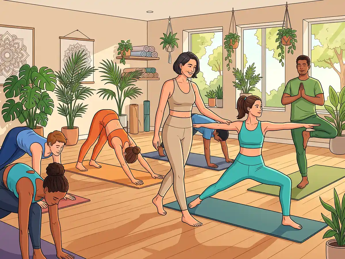 Serene yoga studio space representing holistic wellness branding