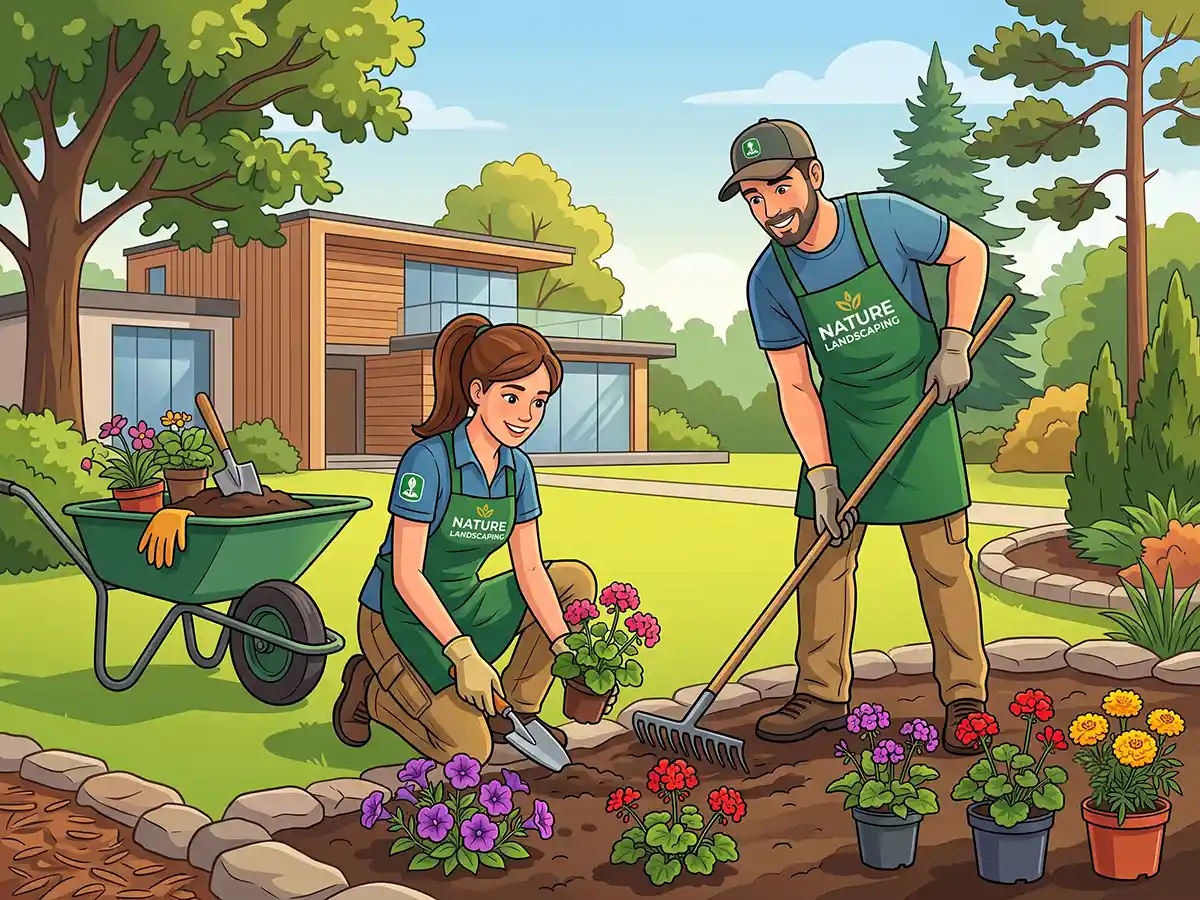 Professional landscaper working on a green lawn design