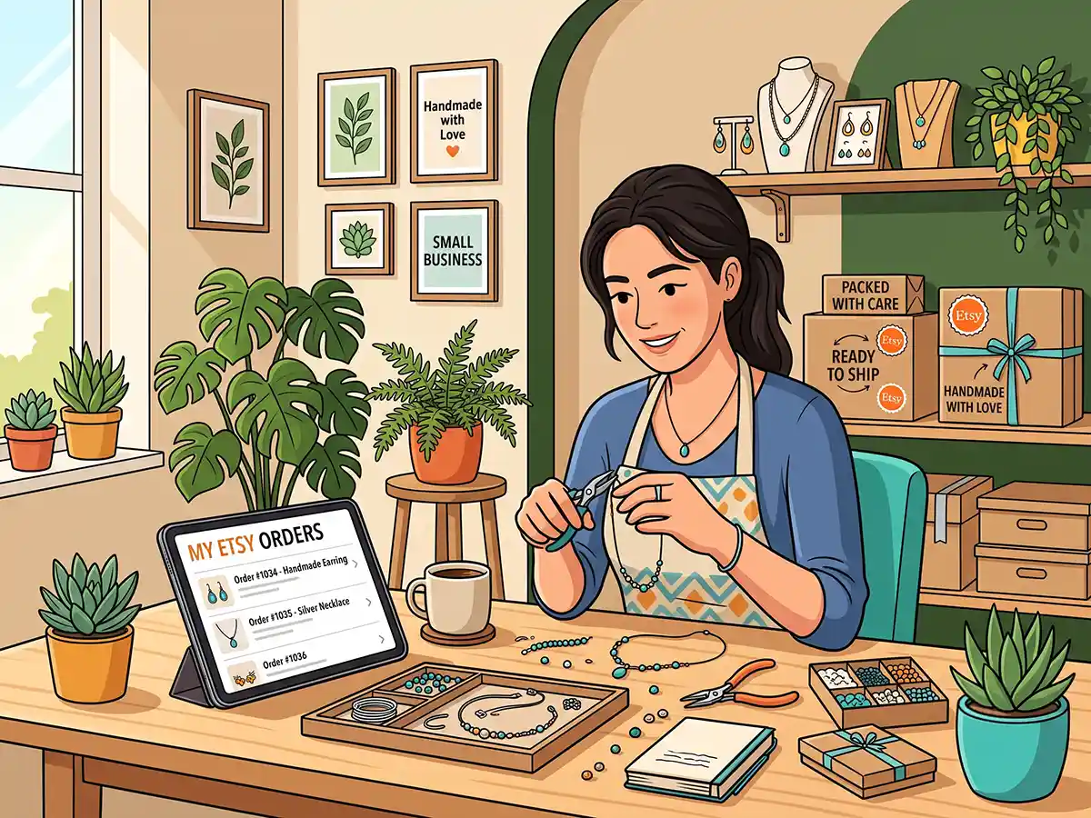 Creative workspace illustrating an aesthetic handmade Etsy shop branding concept