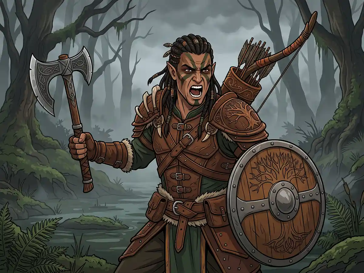 A Wood Elf archer traversing the dense forests of Valenwood