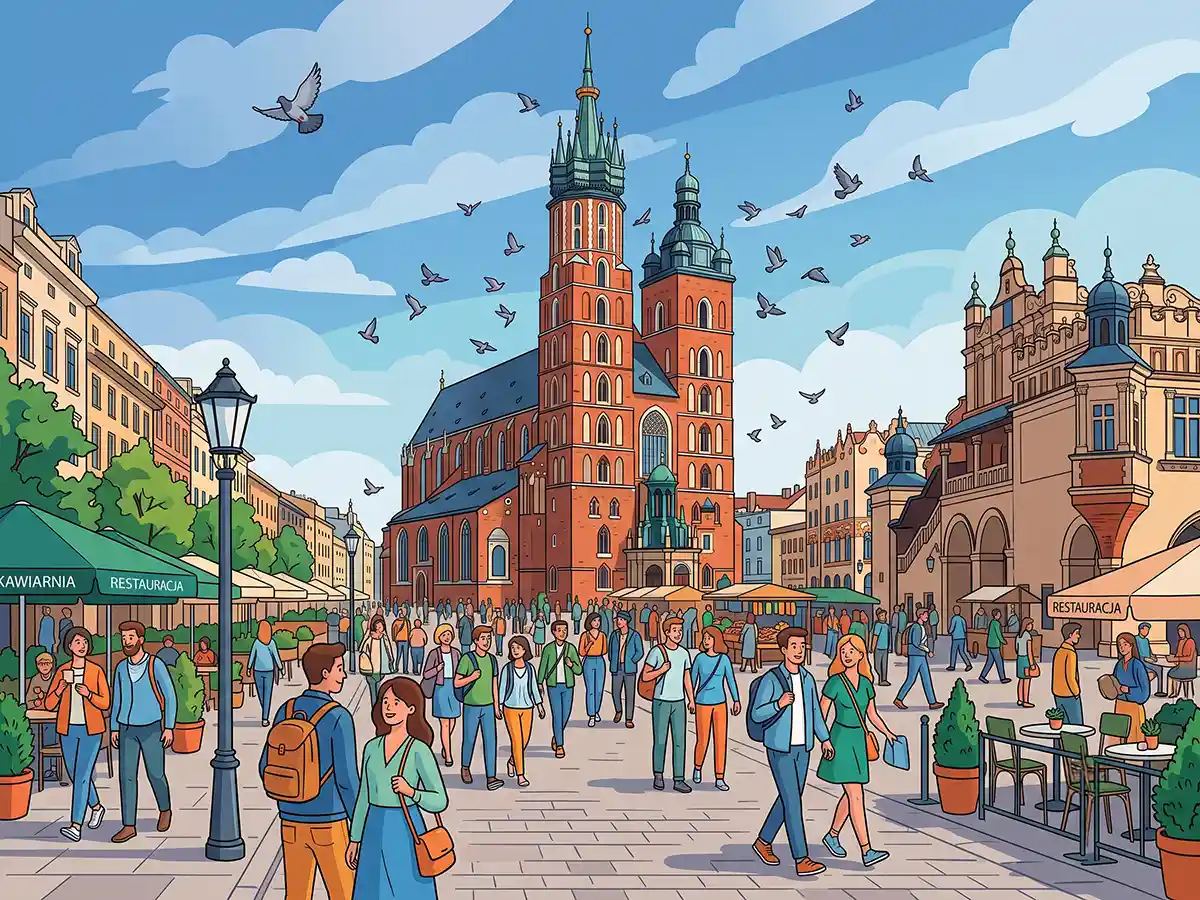 Illustration of a traditional Polish city square